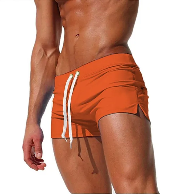 Men's Swim Shorts Swim Trunks Board Shorts Swim Brief Drawstring Elastic Waist Zipper Pocket Solid Color Breathable Quick Dry Short Casual Daily Beach Fashion Classic Style ArmyGreen Black