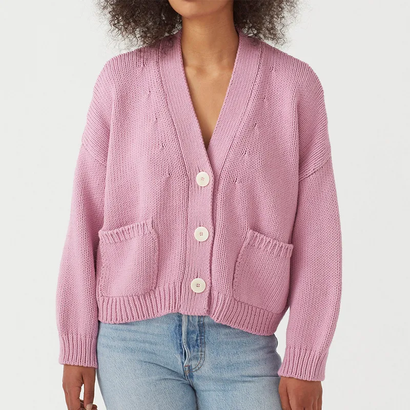 Single-Breasted V-Neck Pocket Knit Cardigan