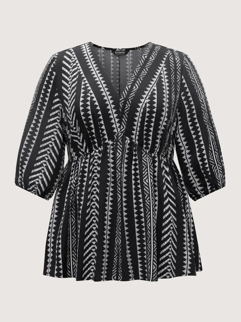 Bandana Geometric Lantern Sleeve Gathered Blouse