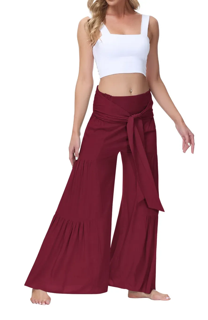 Tie Waist Tiered Wide Leg Pant