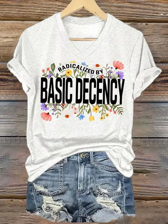 Women's Fashion Casual Radicalized By Basic Decency Printed Fdt Short-Sleeved T-Shirt