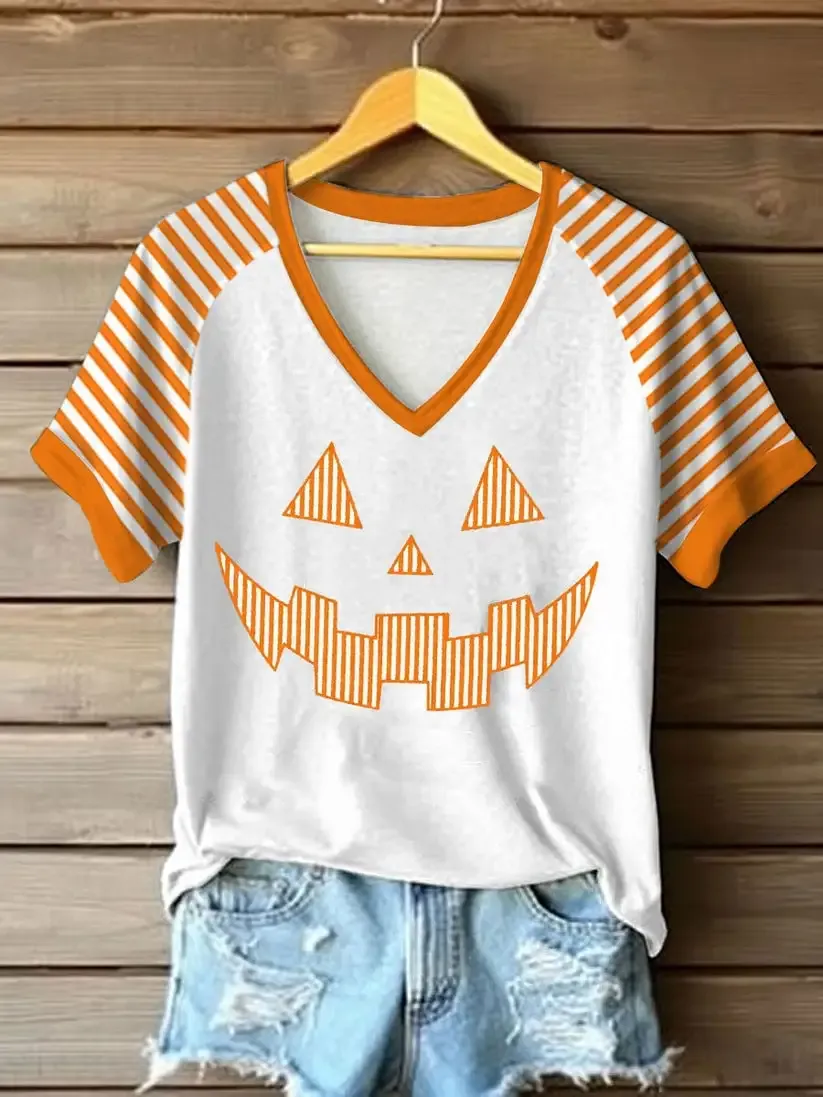 Women's Casual Autumn Pumpkin Print T-Shirt