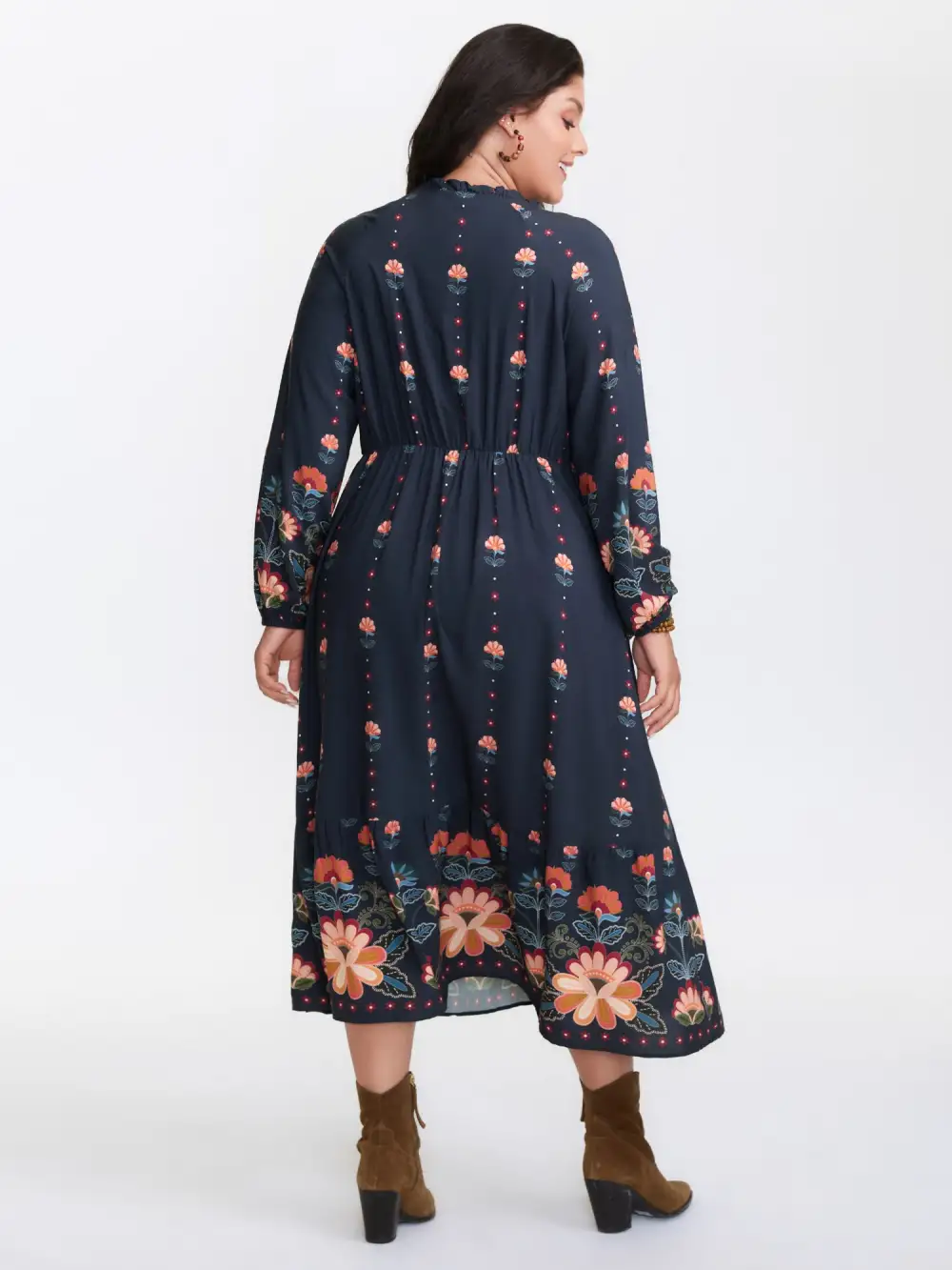 Boho Print Neck Tie Maxi Dress