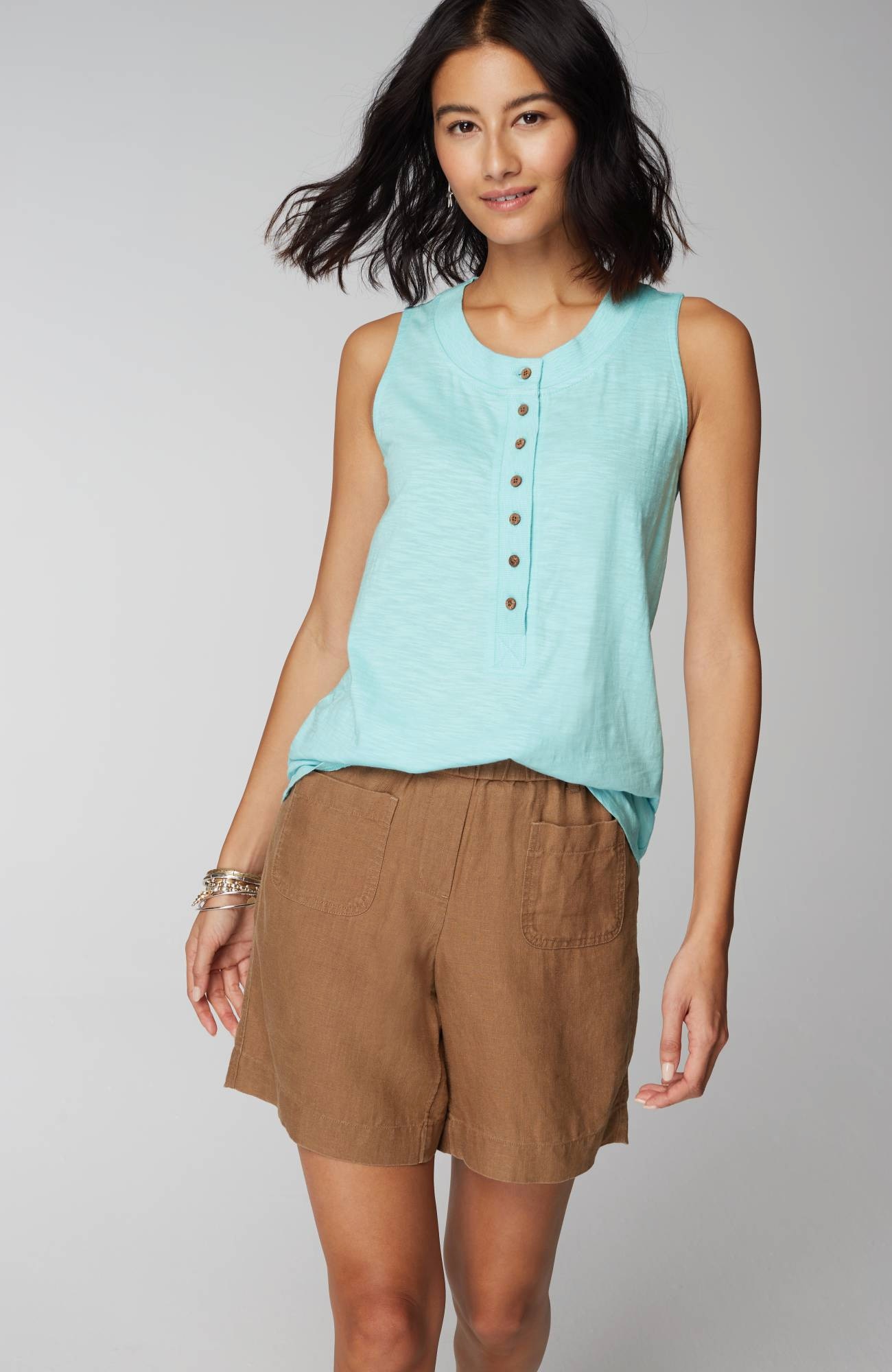 Rib-Trim Henley Tank