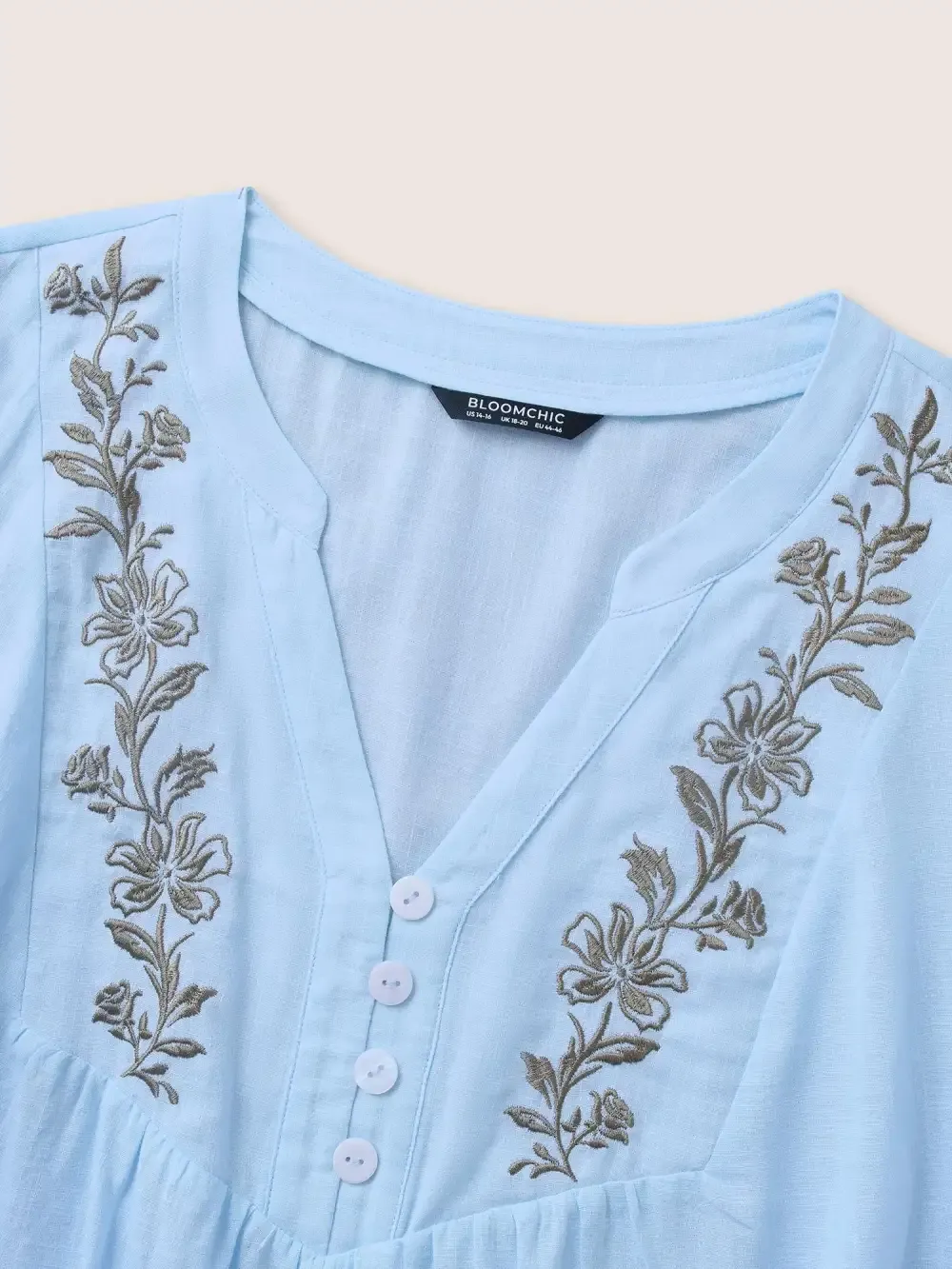 Cotton Floral Embroidered Notched Collar Frill Trim Blouse
