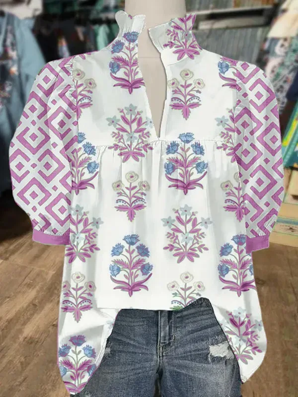 ✨Floral Print Puff Sleeve Blouse