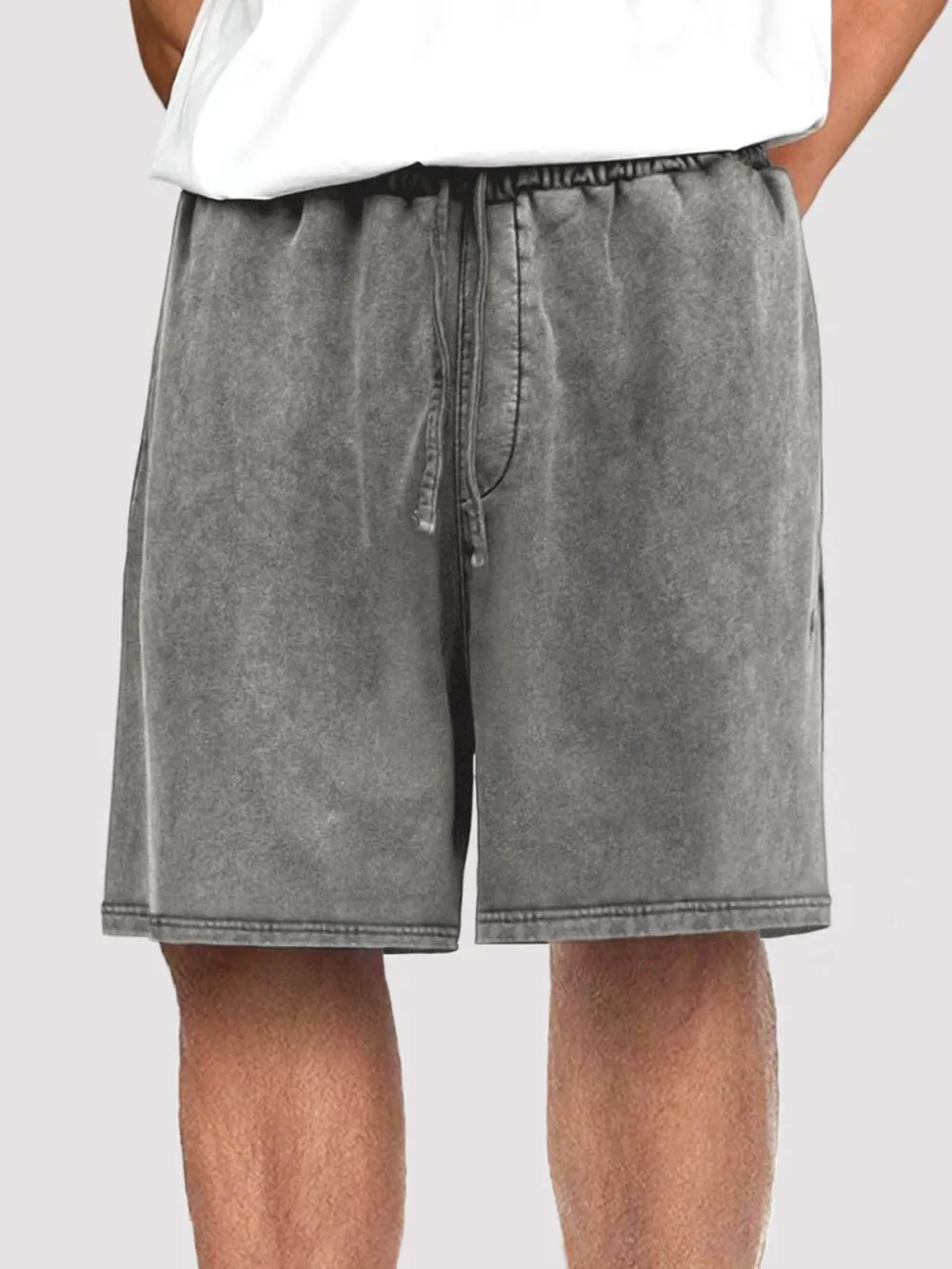 Men's Vintage Distressed Drawstring Stylish Washed Casual Textured Shorts With Side Pockets