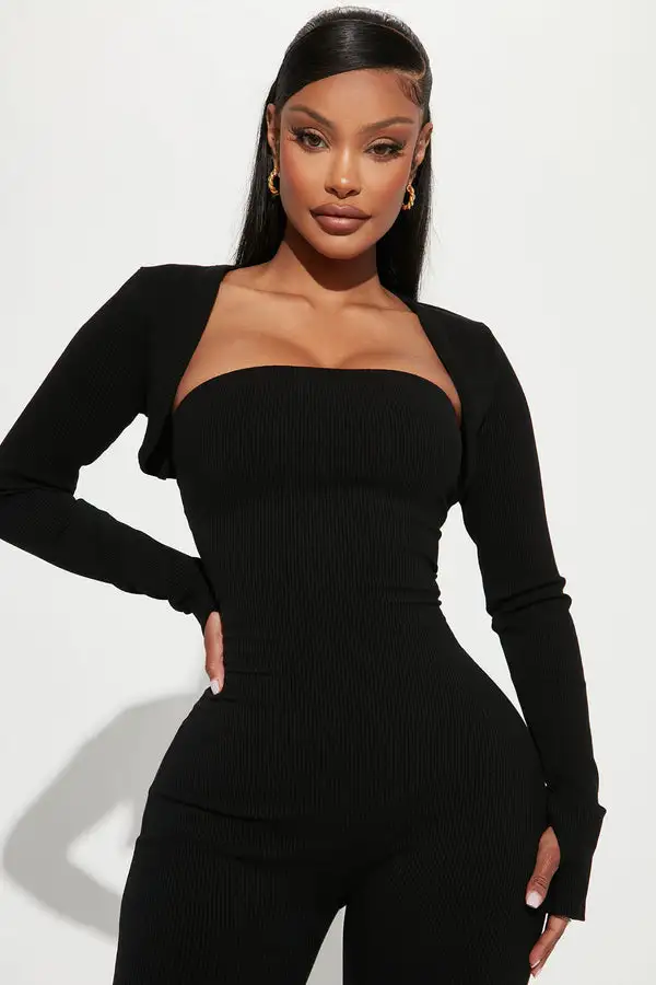 Jeanette Snatched Jumpsuit Set - Black