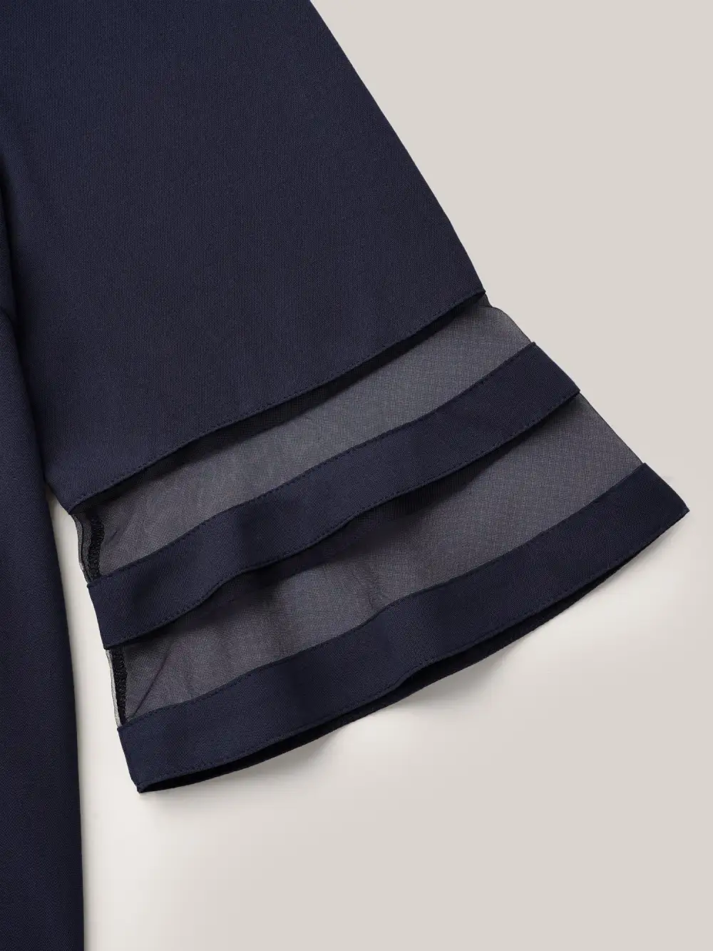 Sheer Sleeve Patchwork Asymmetrical Neckline Blouse