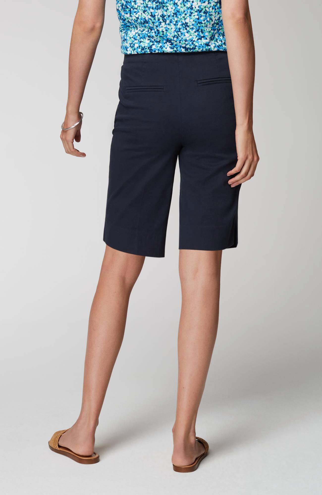 Slit-Hem Pull-On Bermuda Shorts