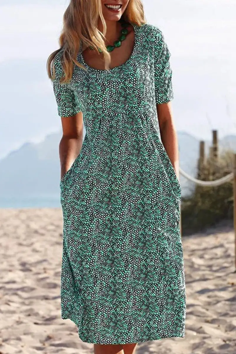 Fashion Street Print Split Joint O Neck A Line Dresses