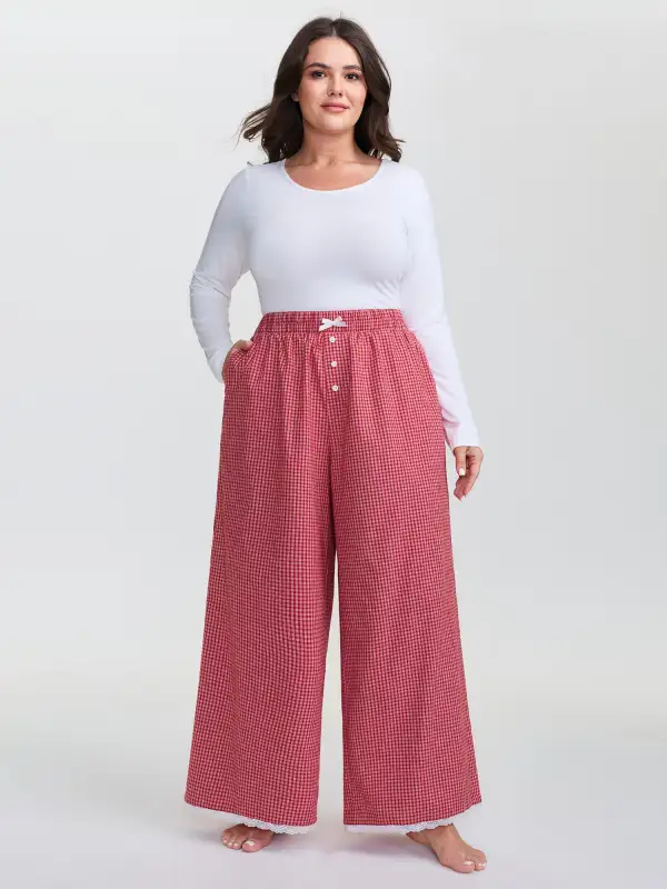 Checkered Lace Buckle Detail Lounge Bottoms