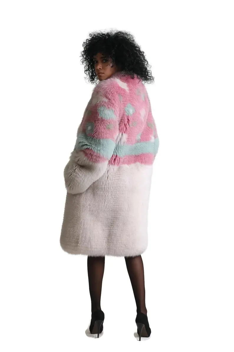 Multicolored Fur Knee Length Jacket