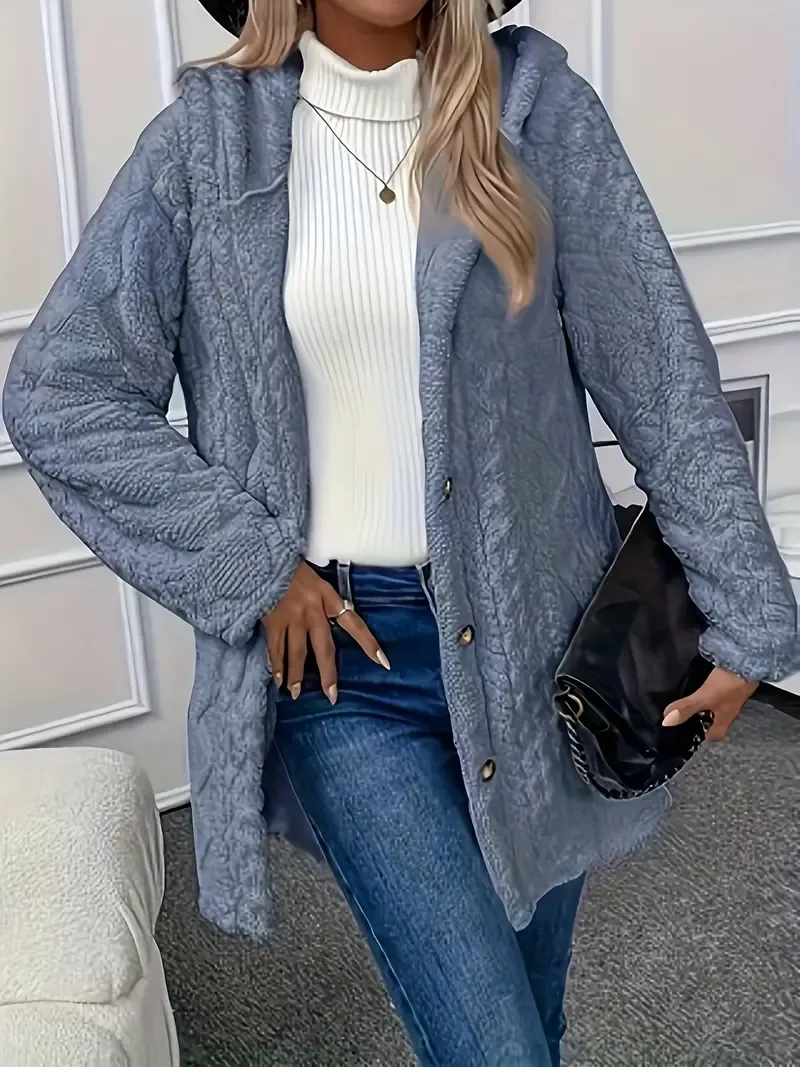 Luxurious Faux Fur Teddy Coat - Elegant Long Sleeve Split Side Hooded Outwear for Women - Soft, Warm, and Chic Winter Clothing