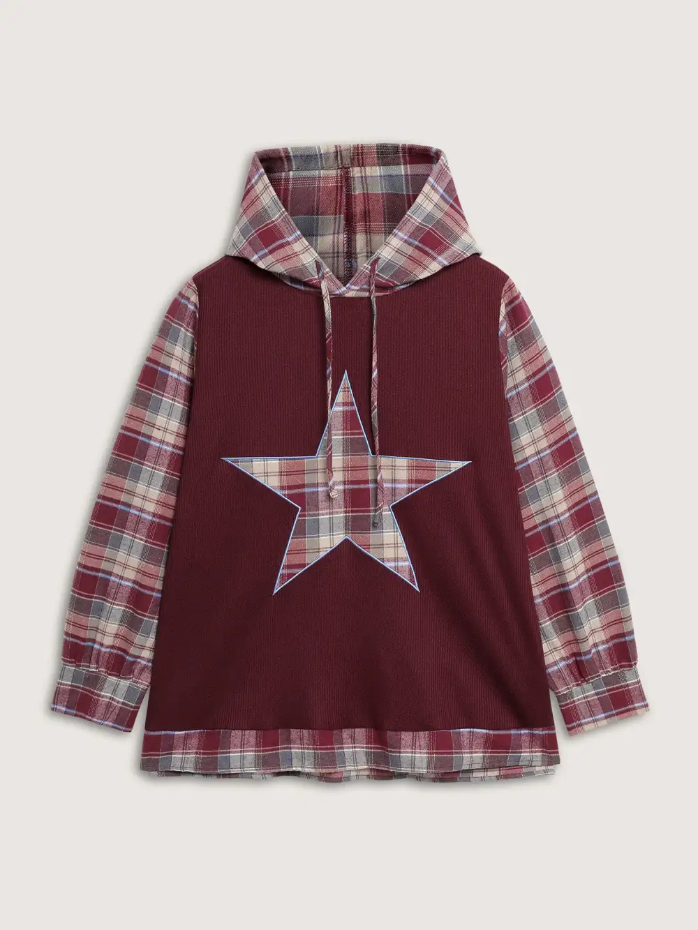 Plaid Star Applique Embroidery Hoodie