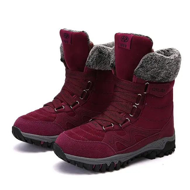 Large Size Women Hook Loop Outdoor Sneakers Mid Calf Warm Suede Boots