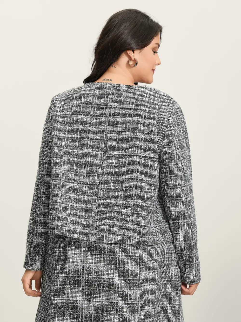 Tweed Open-Front Arc Hem Jacket