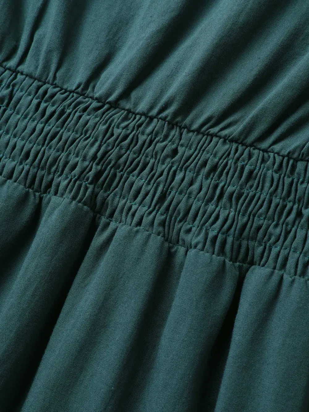 Solid Broderie Anglaise Shirred Tucked Seam Dress