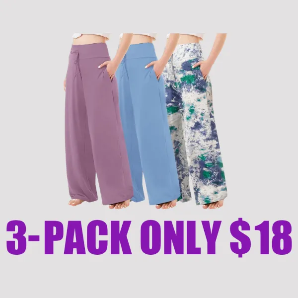 3 Pack Plus Size Women's Pajama Pants, Soft Comfy Casual Yoga Wide Leg Sweatpants, Perfect for Vacation, Daily Wear and Office