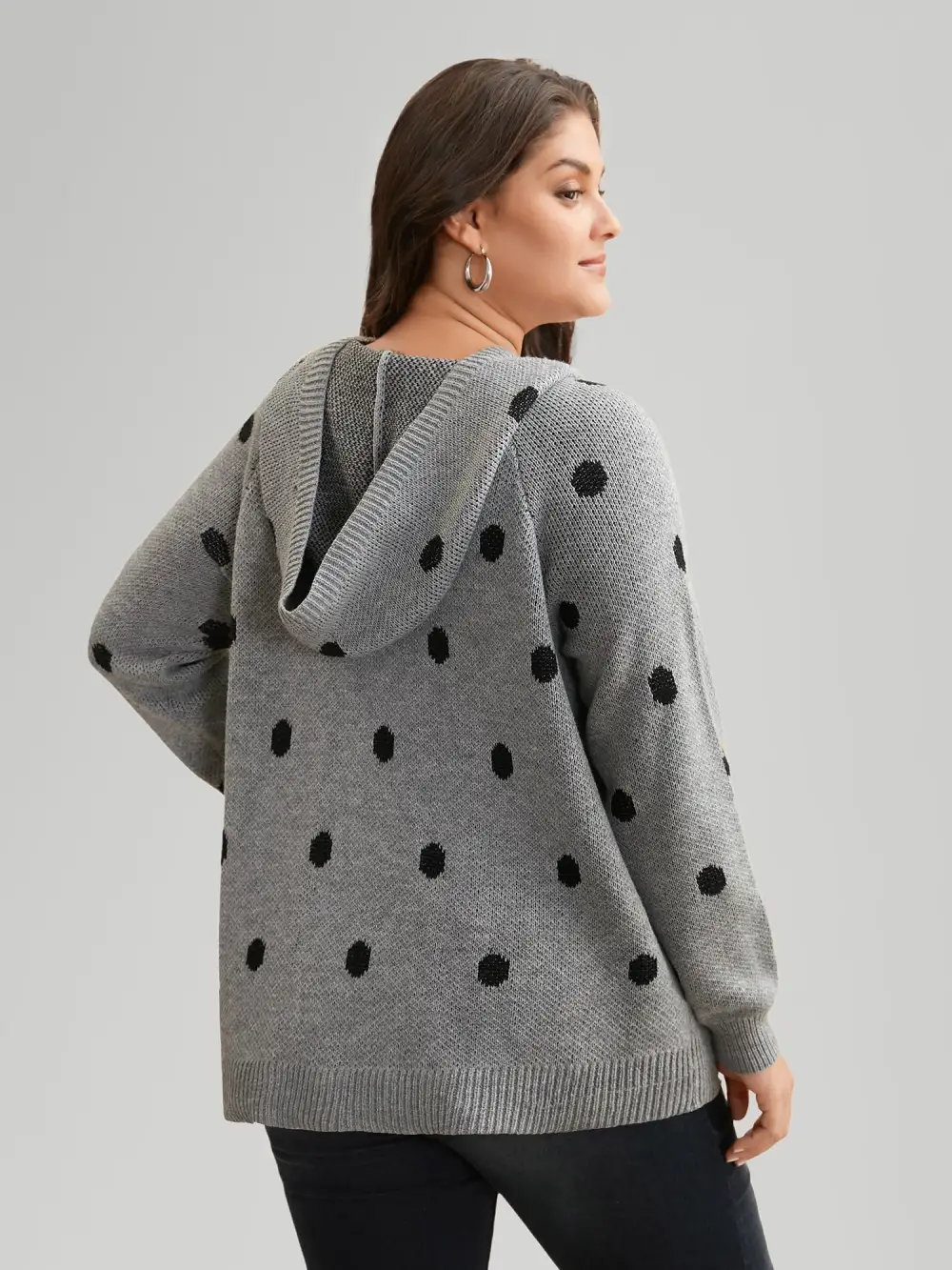 Polka Dot Hooded Patch Pocket Pullover