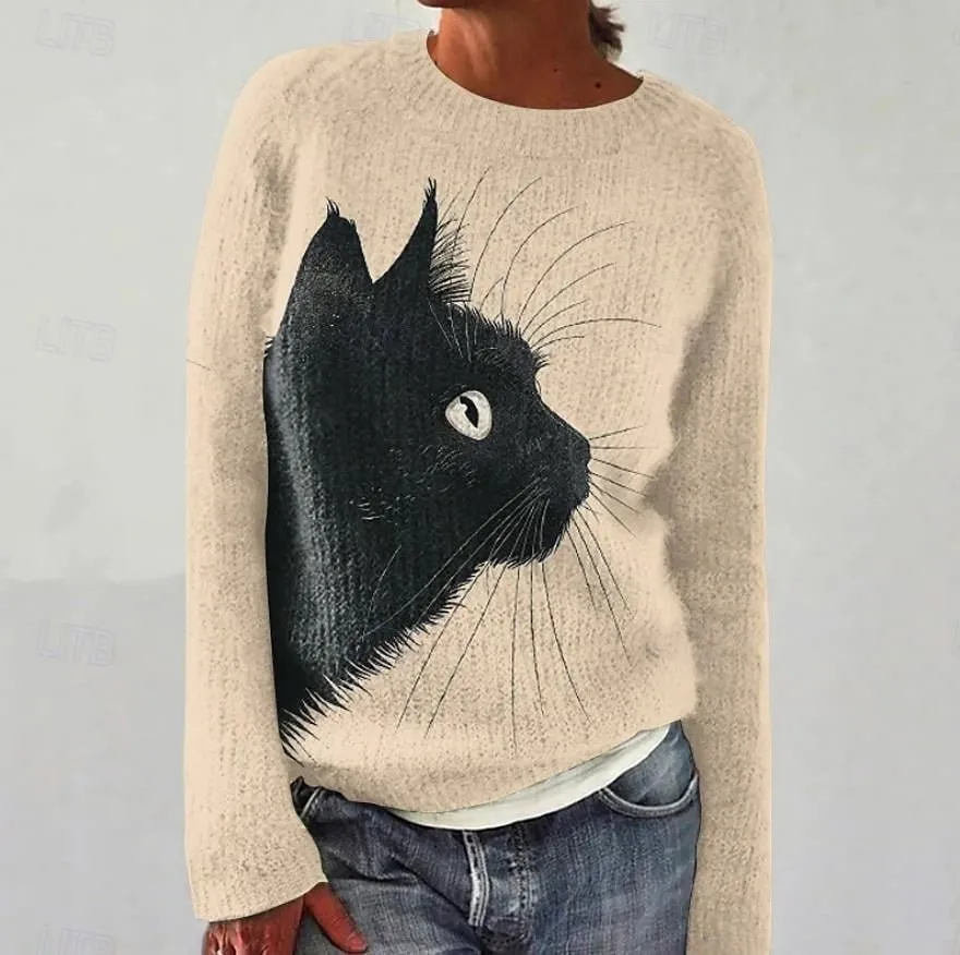 Simple Knitted Purple Floral Loose Sweater