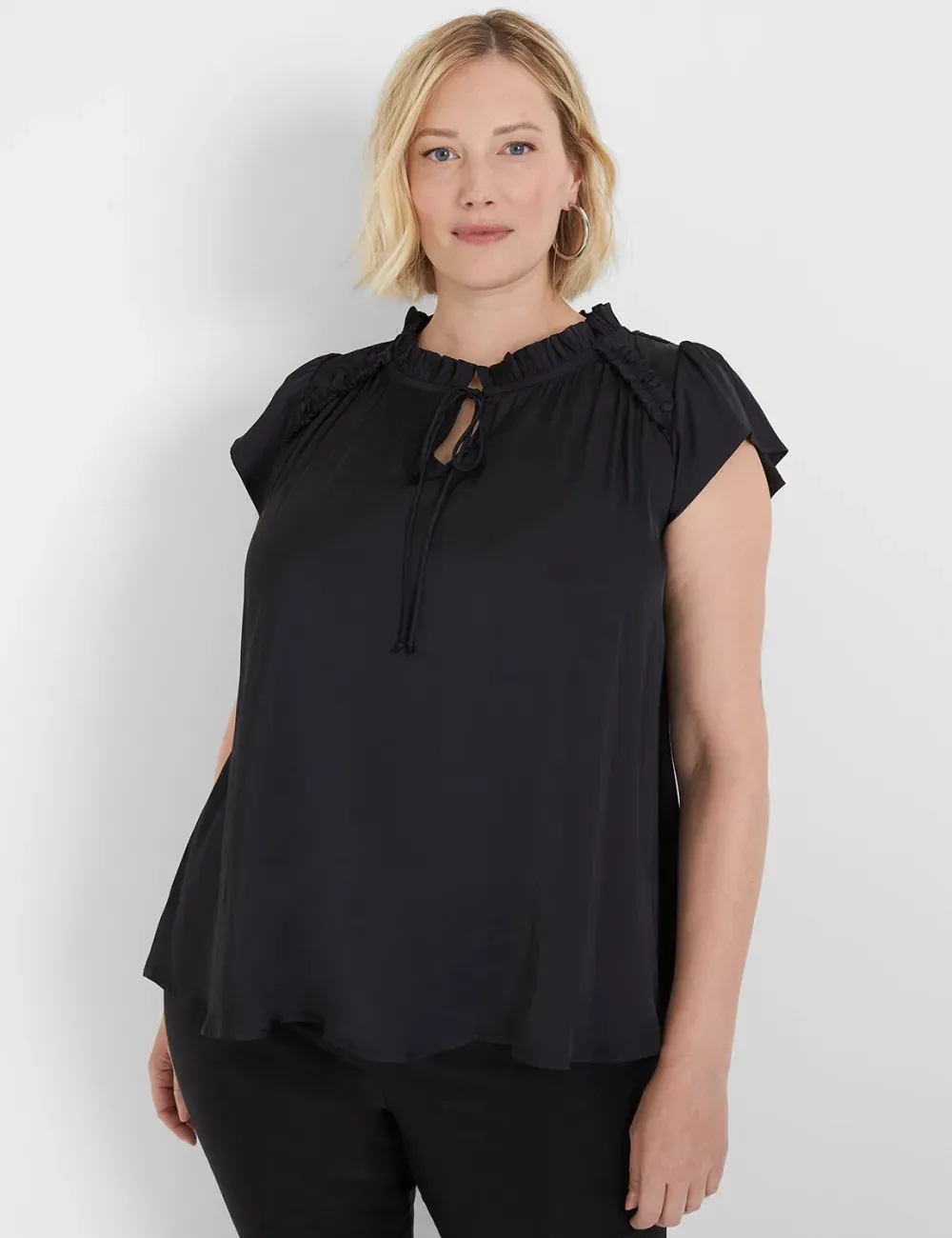 Flutter-Sleeve Woven Satin & Knit Top