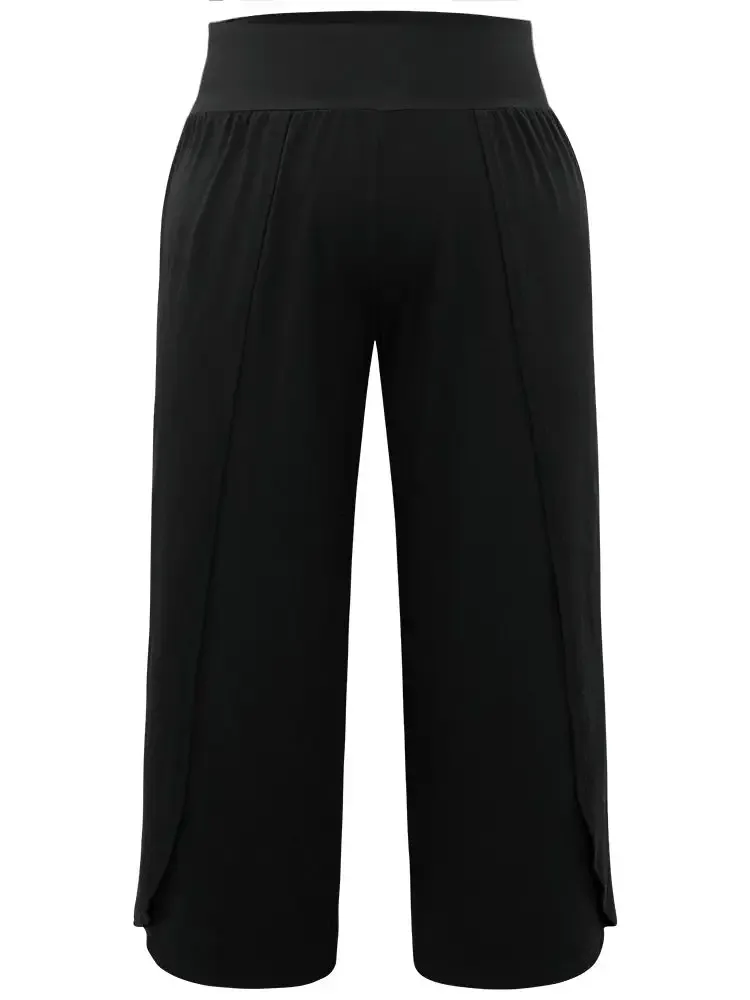 Plain Wrap Hem Wideband Waist Wide Leg Pants