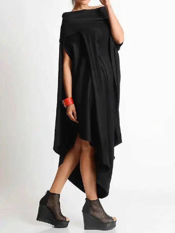 Loose Asymmetric Solid Color Midi Dresses