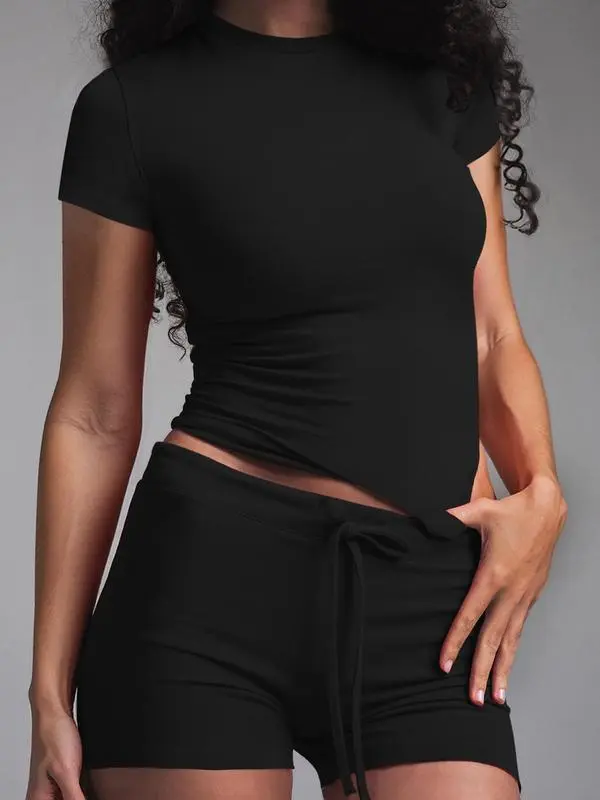Women's Modal Loungewear Set – Soft Short Sleeve Tee & Drawstring Shorts