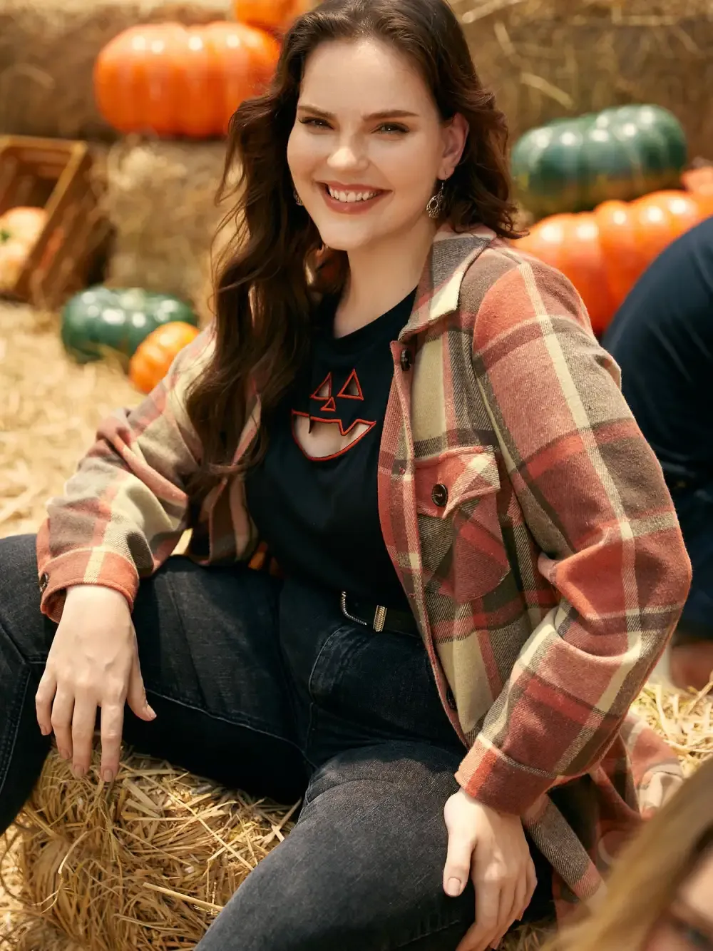 Halloween Plaid Chest Pockets Long Jacket