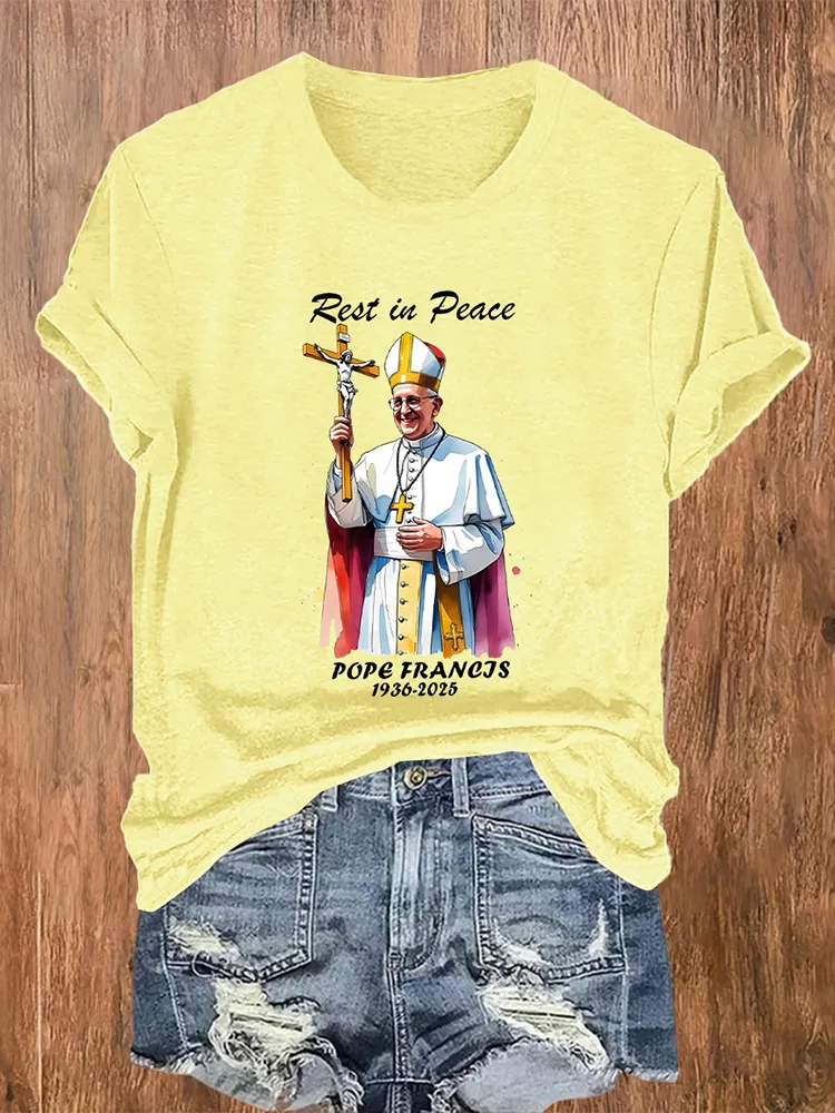 Women's Rest In Peace 1936-2025 Print Short Sleeve Round Neck Cotton T-Shirt