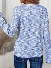 Women's Sweater Fashion Solid Color Ribbed V Neck Knitted Long Sleeve Regular Tops Knit Holiday Going out Weekend Blue Fall