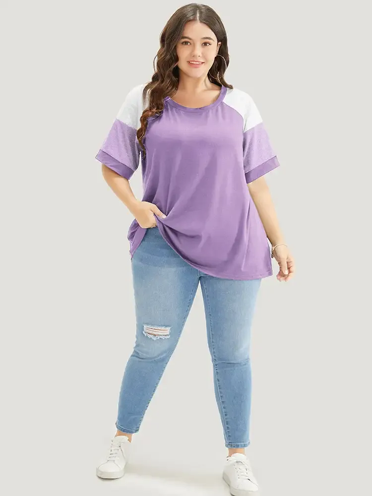 Colorblock Contrast Crew Neck Raglan Sleeve T-shirt