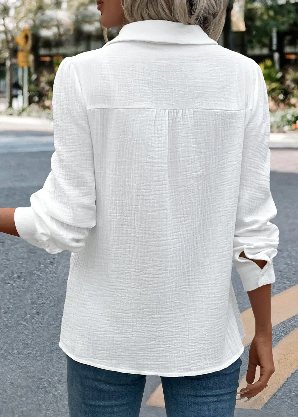 White Embroidery Long Sleeve Tunic Shirt