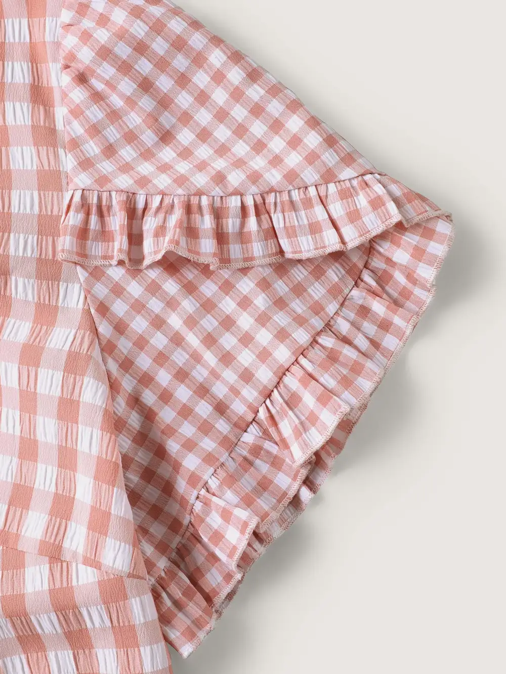 Sweet Gingham Wrinkled Petal Sleeve Blouse