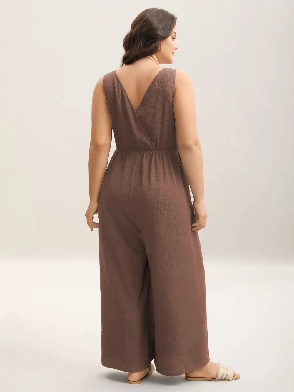 Shirred Pockets Wide-Leg Plain Jumpsuit