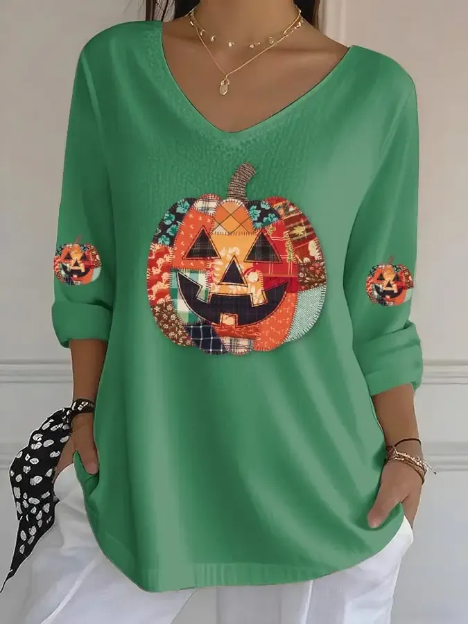 Women's Casual Autumn Pumpkin Bubble Ruffle Long Sleeve Top