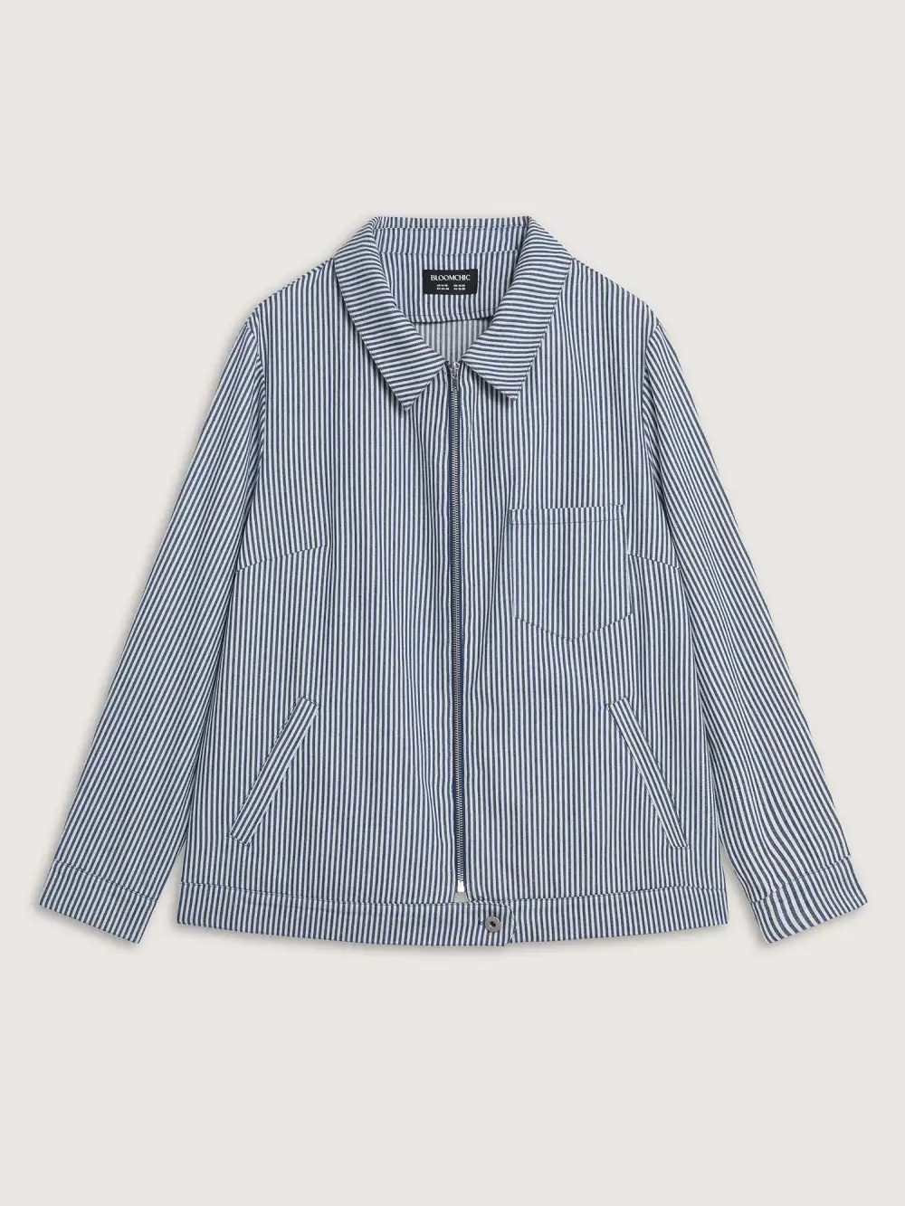 Denim Stripe Zipper-Front Jacket