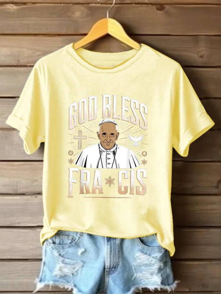 Women's God Bless PF Print Short Sleeve Round Neck Cotton T-Shirt