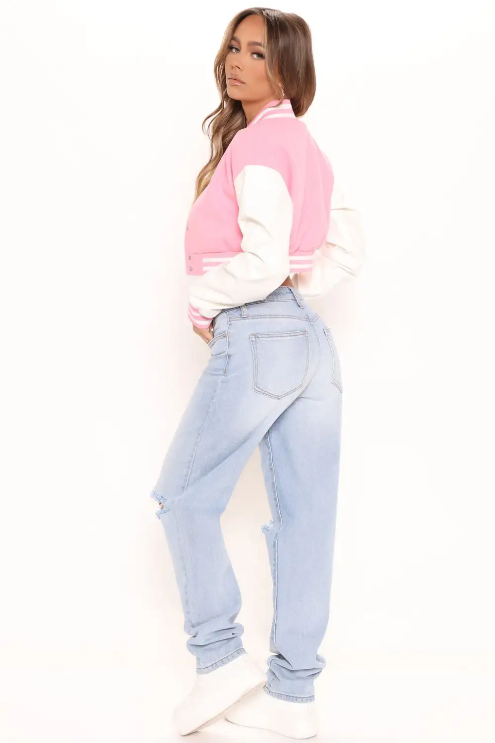 Cool Girl In School Varsity Jacket - Pink