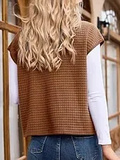 Women's Sweater Sweater Vest Streetwear Casual Solid Color Shirt Collar Zipper Pocket Knitted Sleeveless Regular Tops Knit Daily Holiday Going out Black White Fall Winter