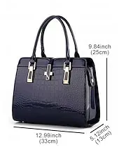 Women's Burgundy Patent Faux Leather Handbag - Croc Embossed Structured Tote Bag with Top Handle and Shoulder Strap, Perfect for Mother's Day Gift, Office, Business and Formal Occasions