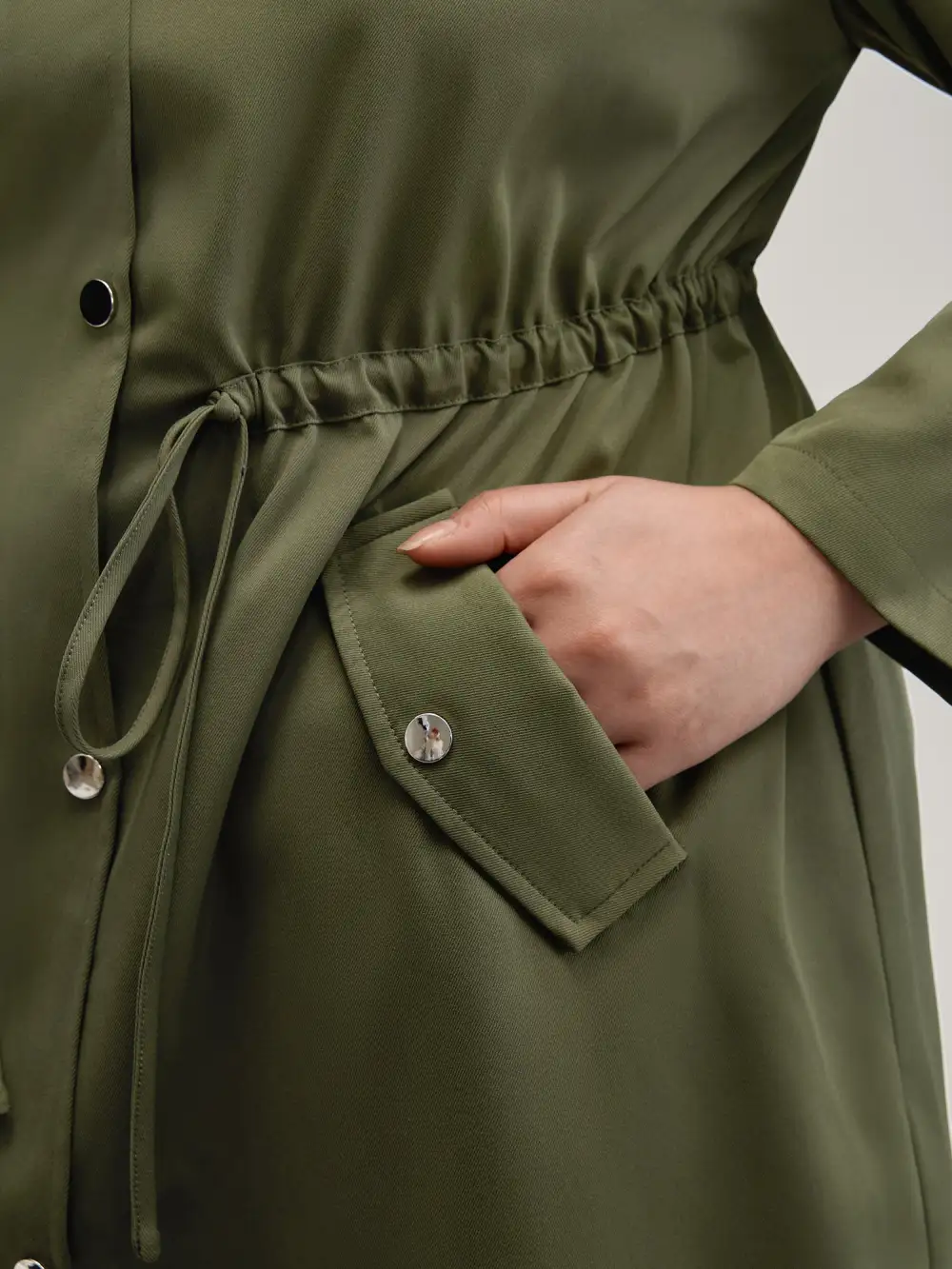 Parka Hooded Adjustable Waist Drawstring Jacket