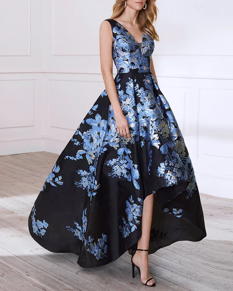 IRREGULAR BROCADE JACQUARD MAXI DRESS GOWN