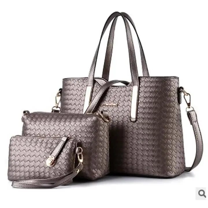 Women's Bag Set Bag Set Top Handle Bag PU Leather 3 Pcs Purse Set Daily Zipper Solid Colored Wine Black