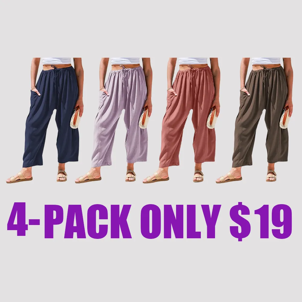 Women’s Oversized Linen Wide-Leg Pants – Casual Loose Fit Beach Palazzo Trousers with Pockets