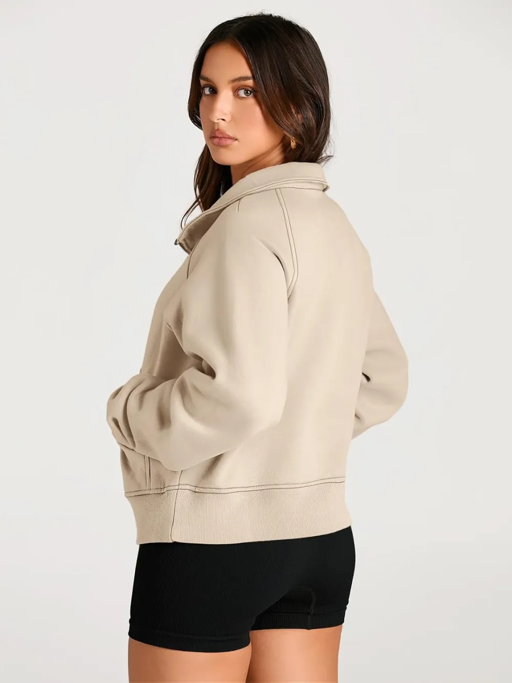 Womens Sweatshirts Half Zip Cropped Pullover Fleece Quarter Zipper Hoodies Fall outfits Clothes Thumb Hole