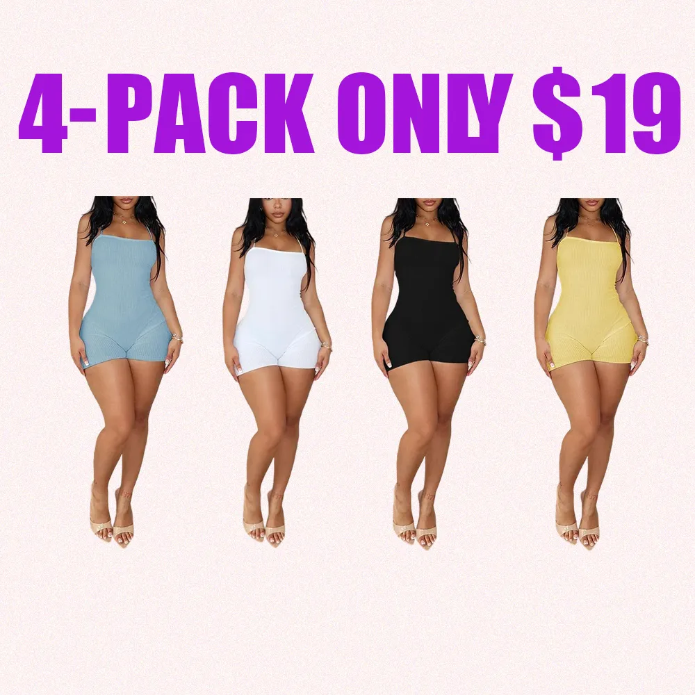 Women's Ribbed Sleeveless Romper – Solid Color Square Neck One-Piece Outfit, Comfy Slim Fit Jumpsuit for Daily Wear