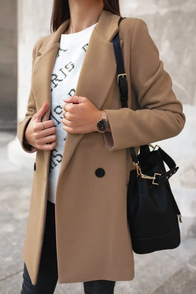 Solid Suit Collar Double Breasted Coat