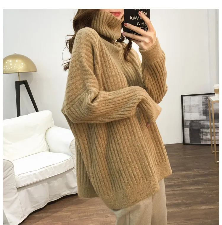 Turtleneck Lazy Pit Strip Retro Sweater